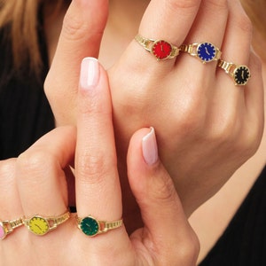 14K Gold Clock Ring, Gold Watch Ring, Time Piece Ring, Colorful Watch Rings, Minimalist Unique Ring, Stackable Band Ring, Best Friend Gift