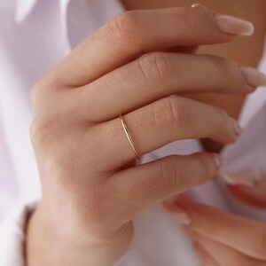 14K Solid Gold Thin Wedding Band, Stacking Ring, 1mm Wedding Band, Dainty Minimalist Simple Plain Ring, Mother&#39;s Day Gift
