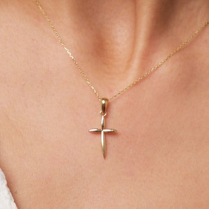 14K Gold Cross Necklace, Crucifix Gold Necklace, Dainty Gold Cross Pendant, Religious Necklace, Small Cross Necklace, Tiny Cross Necklace