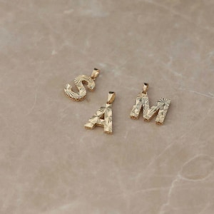 14K Gold Initial Necklace, Textured Letter Necklace, Minimalist Initial Necklace, Gold Delicate Sparkle , Wife Gifts, Mom Gifts