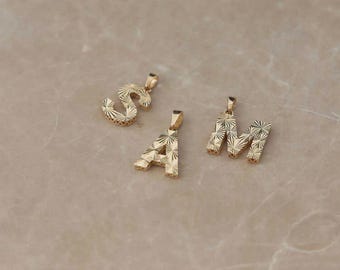 14K Gold Initial Necklace, Textured Letter Necklace, Minimalist Initial Necklace, Gold Delicate Sparkle , Wife Gifts, Mom Gifts