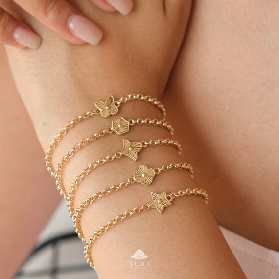 ブレスレット [NONENON] FLAME LOVE BRC(COPPER) SILVER925 14K Rolo Gold Chain Bracelet, Clover, Star, Hamsa, Hexagon