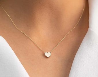 14K Gold Tiny Heart Necklace, Small Heart Pendant Necklace, Dainty Real Gold Heart Jewelry, Love Necklace, Gift For Her, Valentines Gift