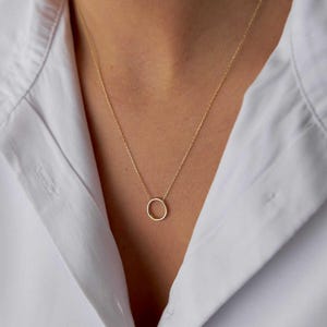 14K Gold Circle Necklace, Dainty Open Circle Pendant, Minimalist Gold Necklace, Eternity Necklace, Simple Everyday Jewelry, Gift for Her