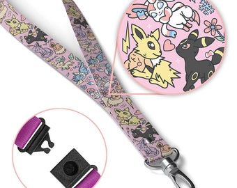 Eeveelutions XL Breakaway Lanyard! Perfect for a Gift, Present, Holiday, Birthday! Japanese Anime