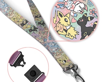 Eeveelutions Rainbow XL Breakaway Lanyard! Perfect for a Gift, Present, Holiday, Birthday! Japanese Anime