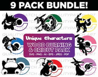 Character Bundle, Gengar svg Bundle, 9 Designs, Espeon umbreon svg, Mew Designs, Cut Files Cricut, Silhouette, Laser engraving