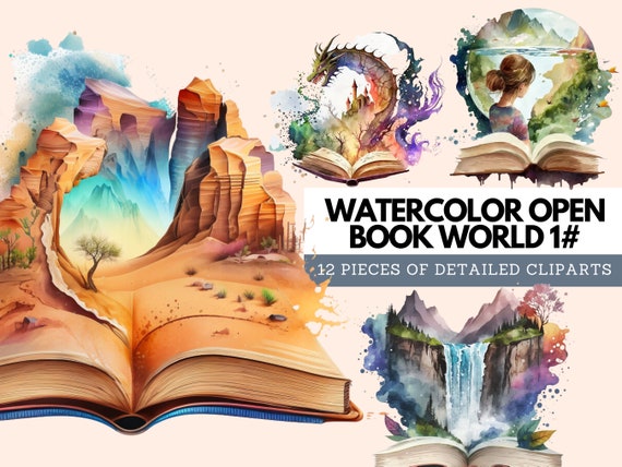 12 Watercolor Fantasy Books Clipart Fantasy Open World Growing From Book  Clip Art 