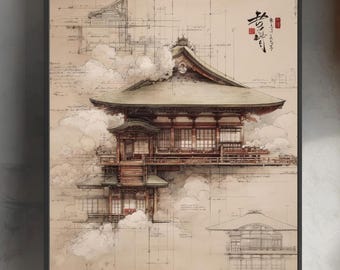 Floating Temple – Japanese Architecture Print, Kyoto Temple Wall Art, Wabi Sabi Zen Decor