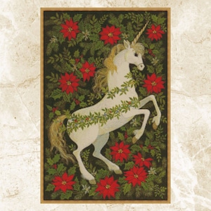 Unicorn Christmas Cross Stitch Pattern: Vintage Fantasy Animal (PDF Download)