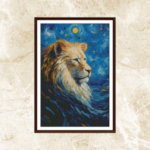Löwe Kreuzstich Muster,Sternennacht Van Gogh Stil,Musterhüter,Handarbeit,Xstitch,Pdf,Instant Download