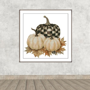 Watercolor Autumn Cross Stitch Pattern,Three Checkered Pumpkins,Halloween,xstitch,Pattern Keeper,Embroidery,Instant Download