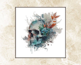 Skull With Flowers Silhouette Cross Stitch Pattern in Pdf - Etsy UK