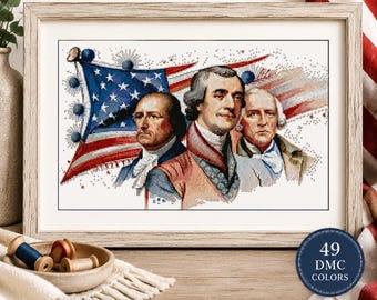 Independence Day Cross Stitch Pattern PDF,Patriotic American Flag,Founding Fathers,4th of July Embroidery Chart,USA Sampler,Instant Download