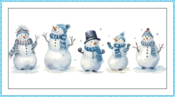 雪だるまページ 水彩雪だるまのクロスステッチパターン：冬の刺繍（PDF） - Etsy 日本