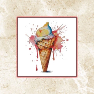 Aquarell Kreuzstich Muster,Eiswaffel,Dessert,süß,Fantastisch,Musterhüter,Stickerei,XStitch,Pdf,Instant Download