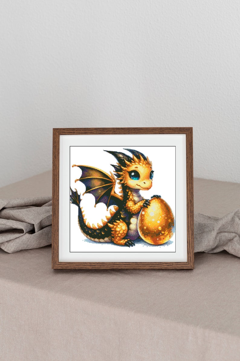 Watercolor Cross Stitch Pattern,baby Golden Dragon,xstitch,black Dragon