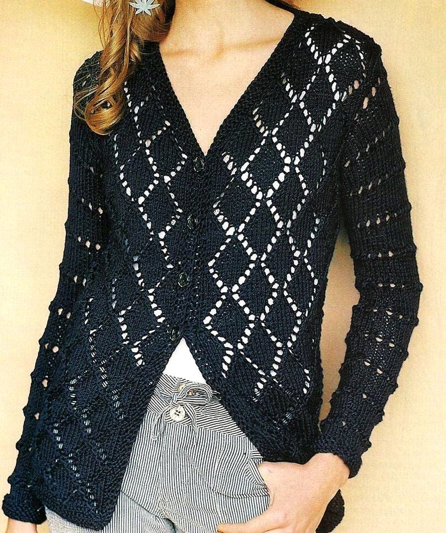 トップス Openwork Pattern Knitted Cardigan Lace Openwork Cardigan Knitting Pattern – Vintage Style (PDF) - Etsy
