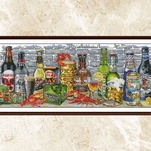 Beer Drinks Cross Stitch Pattern, Bottles Beer ,Embroidery, Sparkling Beer ,Bottles Beer Dark and Light ,Pdf , Instant Download