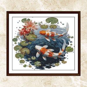 Aquarell Kreuzstich Muster, zwei Koi Fische, japanischer Koi Fisch, Kreuzstichmuster, Stickmuster, Stickmuster, Pdf, sofort Download