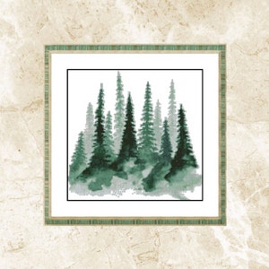 Bäume Kreuzstich Muster, Wald Tannenwald, Landschaft, Natur, Musterbewahrer, Stickerei, sofortiger Download