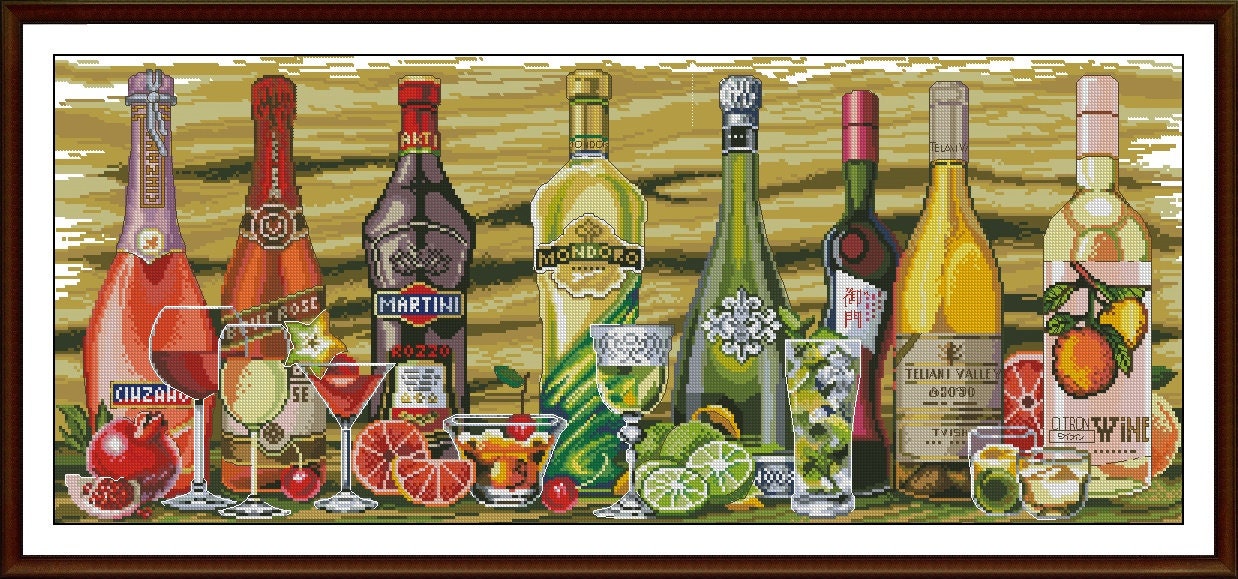 Alcoholic Drinks Cross Stitch Pattern, Whiskey,embroidery, Sparkling ...