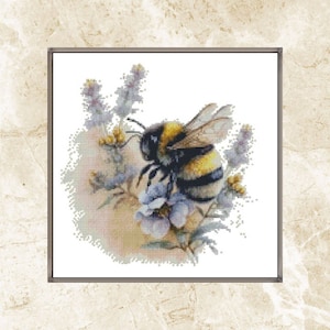 Aquarel Cross Stitch patroon, lentebloem Bee, kleurrijk, patroon Keeper, xstitch, naaldpunt, borduurwerk, PDF, Instant Download