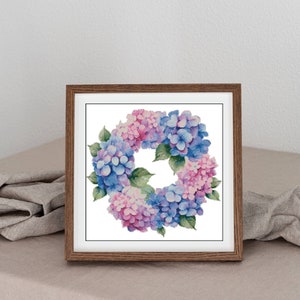 Hortensia krans Cross Stitch patroon, Hortensia bloemen, borduurwerk, XStitch, patroon Keeper, PDF, Instant Download