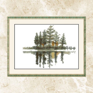Kreuzstichmuster Wald, See und Wald, Wald, Tannenwald, Landschaft, Musterhüter, PDF, sofortiger Download