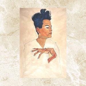 Cross Stitch patroon, zelfportret met handen op de borst door Egon Schiele, afdrukbare grafiek PDF-formaat, handwerkborduurwerk, Instant Download