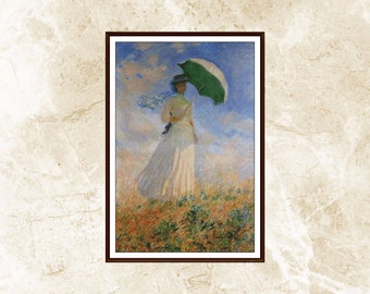 Monet Kreuzstichmuster, Frau mit Sonnenschirm, elegante Frau, elegante Dame, Kreuzstich gezählt, Stickerei, PDF, Sofort-Download