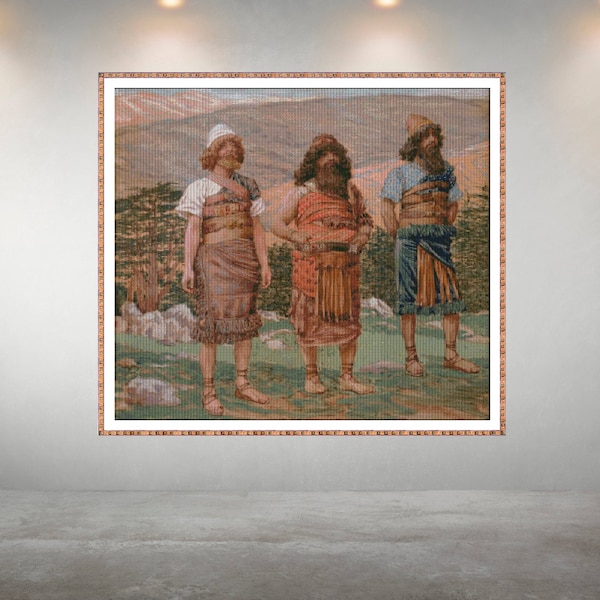 Cross Stitch Pattern,Shem Ham and Japheth, the first sons of Noah by James Tissot,xstitch,petitpoint,Embroidery,Pdf,Instant Download