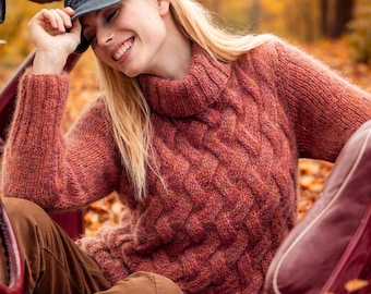 Style Vintage Confortable Pull Femme Col Roulé Oversize - Torsadé épais - Manches Longues - Automne/Hiver - Confort Chaleur Et Style Pull Torsadé épais Automne Hiver