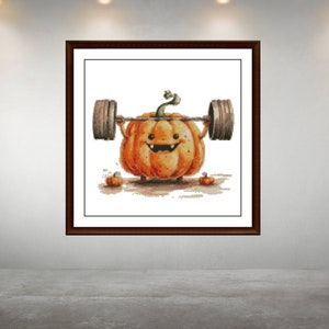 Schema punto croce Halloween ad acquerello, zucca e bilanciere, xstitxh, custode di modelli, ricamo, download istantaneo