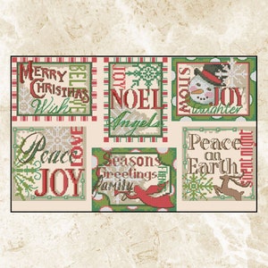 Vintage Set of Christmas Cross Stitch Pattern,Christmas Sayings Ornaments,Pattern Keeper,PDF,Embroidery,Needlework,Instant Download