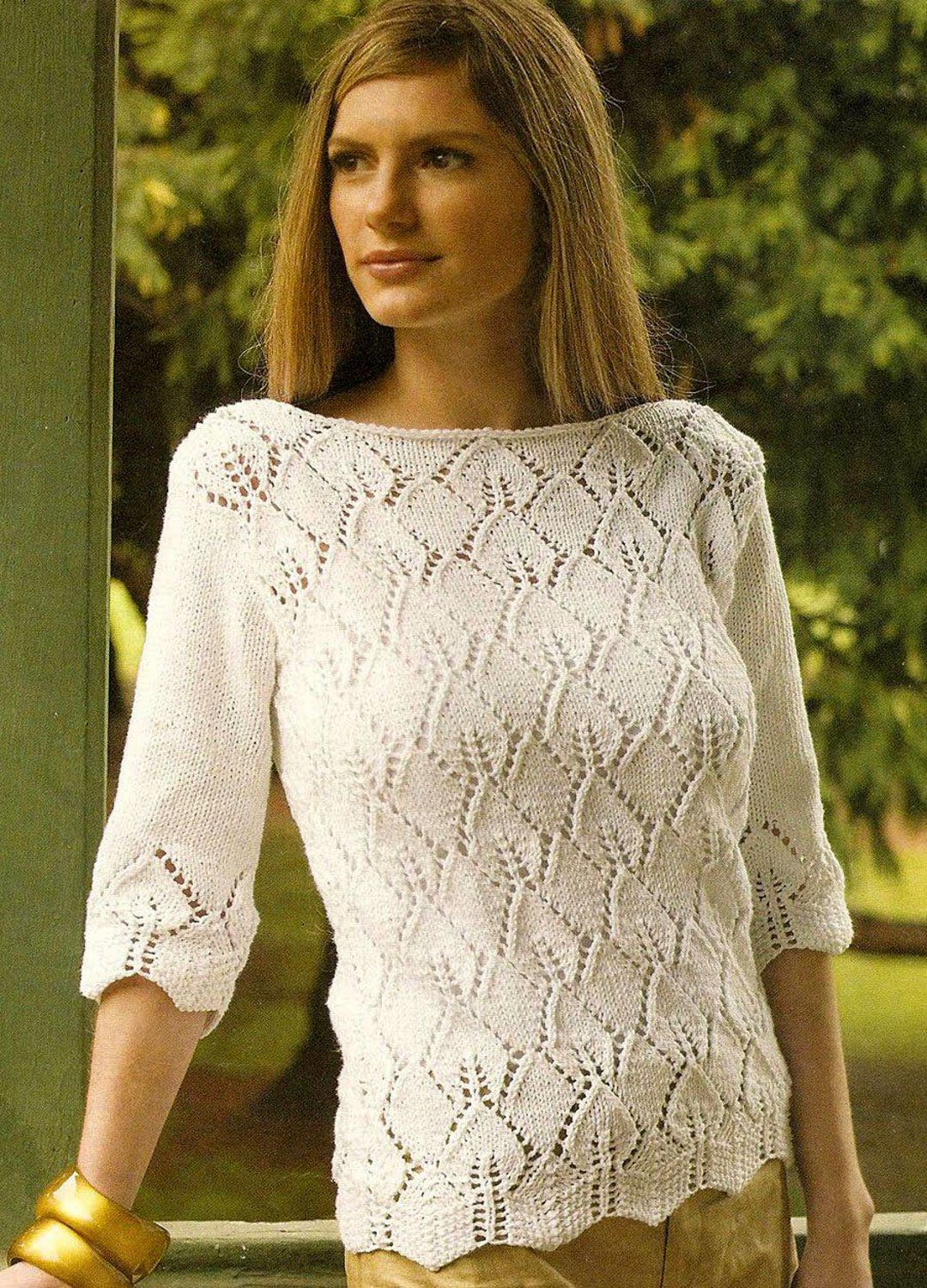 Women's Lace Sweater Knitting Pattern PDF, Leaf Lace Cotton Pullover ...