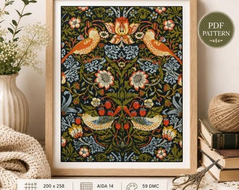 Patrón de punto de cruz de William Morris: Ladrón de fresas (patrón en PDF)