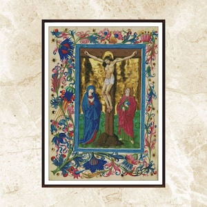 Crucifixion Jesus Cross Stitch Pattern,Illuminated Manuscript Medieval,Bible,Religious,Pattern Keeper,Embroidery,Pdf,Instant Download