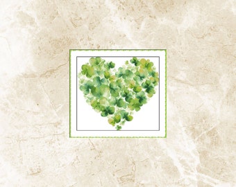 Cross Stitch Pattern,Four-Leaf Clover Heart,St.Patricks Day,Lucky Irish Four Leaf Clover,Patern Keeper,Plant,Embroidery,Pdf,Instant Download