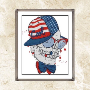 Watercolor Cross Stitch Pattern,Cool skull, Counted cross stitch,Embroidery,Pattern Keeper, Pdf,Instant Download
