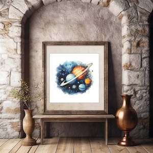 Watercolor Planets Cross Stitch Pattern: Space Needlework (PDF Format)