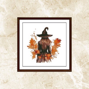 Aquarel Cross Stitch patroon, Halloween heks, xstitch, Pattern Keeper, PDF-formaat, Instant Download