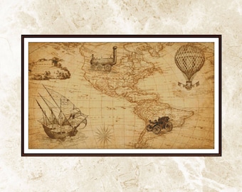 Vintage World Map Cross Stitch Pattern: Antique Style (PDF)
