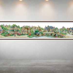 Village Cross Stitch Pattern,Green Village,Victorian Style,Counted cross stitch,Pattern Keeper,Pdf,Instant Download