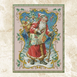 Vintage kerstman kruissteekpatroon, getelde kruissteek, patroonhouder, xstitxh, borduren, pdf-formaat, handwerken, onmiddellijke download