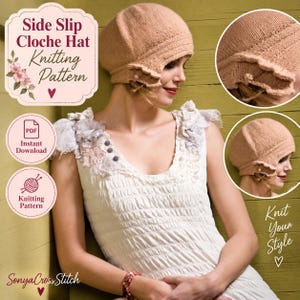 Side Slip Cloche Hat Knitting Pattern, Vintage Cloche Hat PDF, Ladies Hat Pattern, Knitted Hat, Ruffle Hat, Instant Download