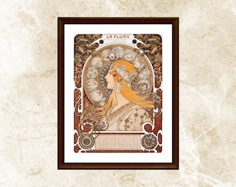 Alphonse Mucha Zodiac Cross Stitch Pattern: La Plume (PDF)