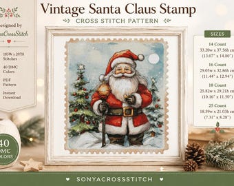 Vintage Santa Claus Stamp Cross Stitch Pattern (PDF Format)