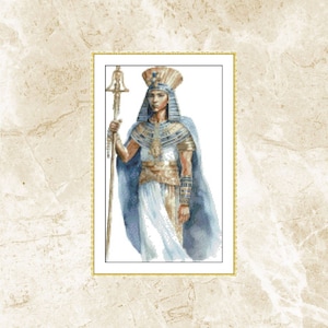 Watercolor Cross Stitch Pattern,Egyptian Man with Staff,Counted cross stitch,Pattern Keeper,Embroidery,Pdf,Instant Download