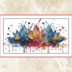 Watercolor Lotus Flower Cross Stitch Pattern: Yoga Design (PDF Pattern)